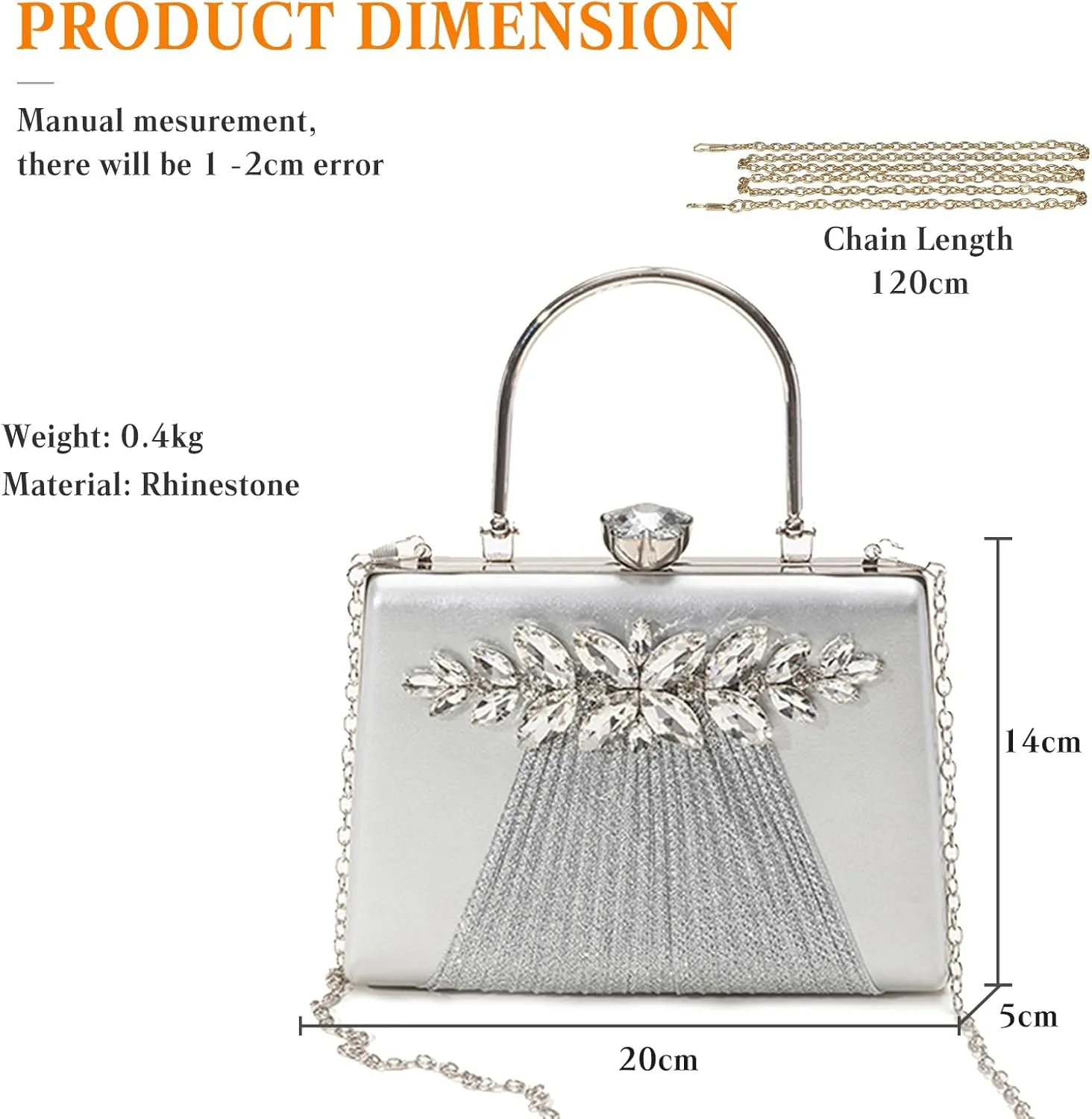 Rhinestone Evening Bag for Women Sequin Pleated Clutch Bag Bridal Wedding Purse Crystal Shoulder Bag Glitter Handbag