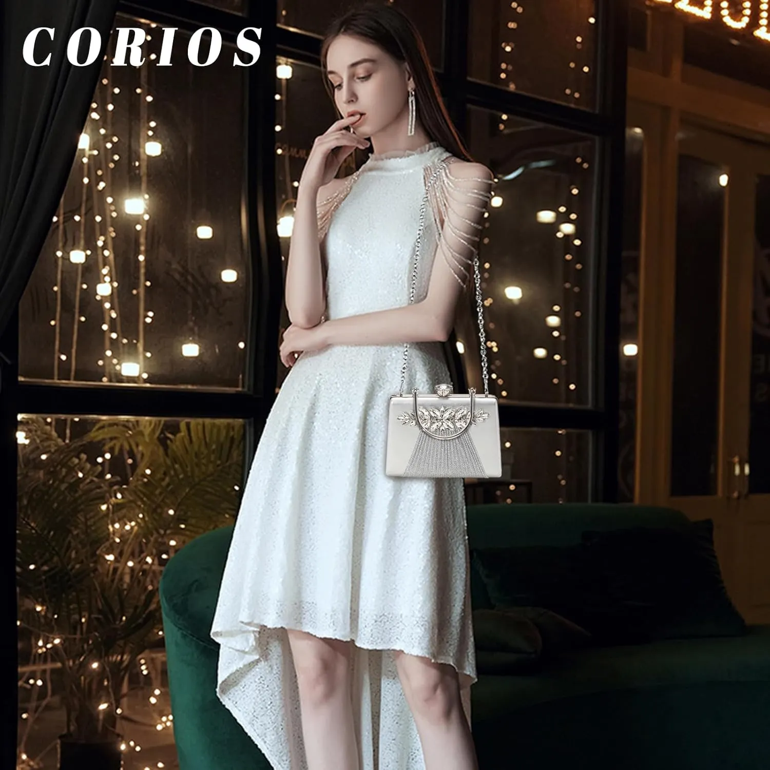 Rhinestone Evening Bag for Women Sequin Pleated Clutch Bag Bridal Wedding Purse Crystal Shoulder Bag Glitter Handbag