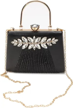 Rhinestone Evening Bag for Women Sequin Pleated Clutch Bag Bridal Wedding Purse Crystal Shoulder Bag Glitter Handbag