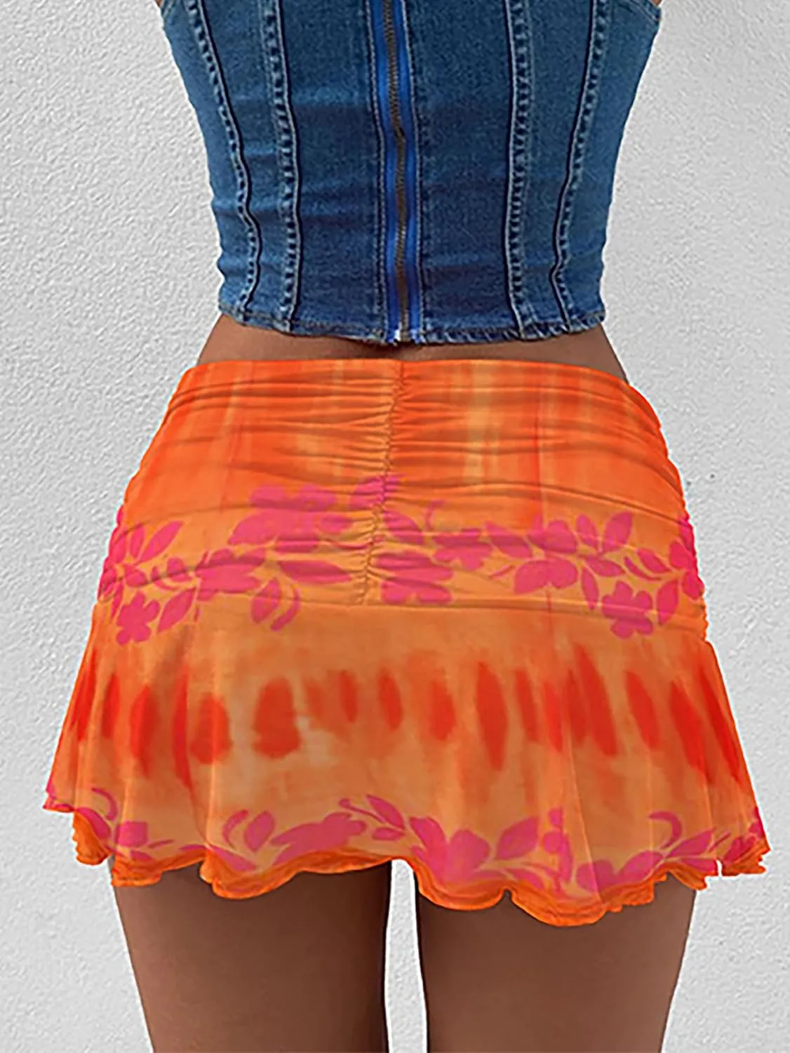 SAFRISIOR Women Ruched Ruffle Short Skirt High Waisted Stretch Pleated Tennis E-Girls 90s A-Line Mini Skirt