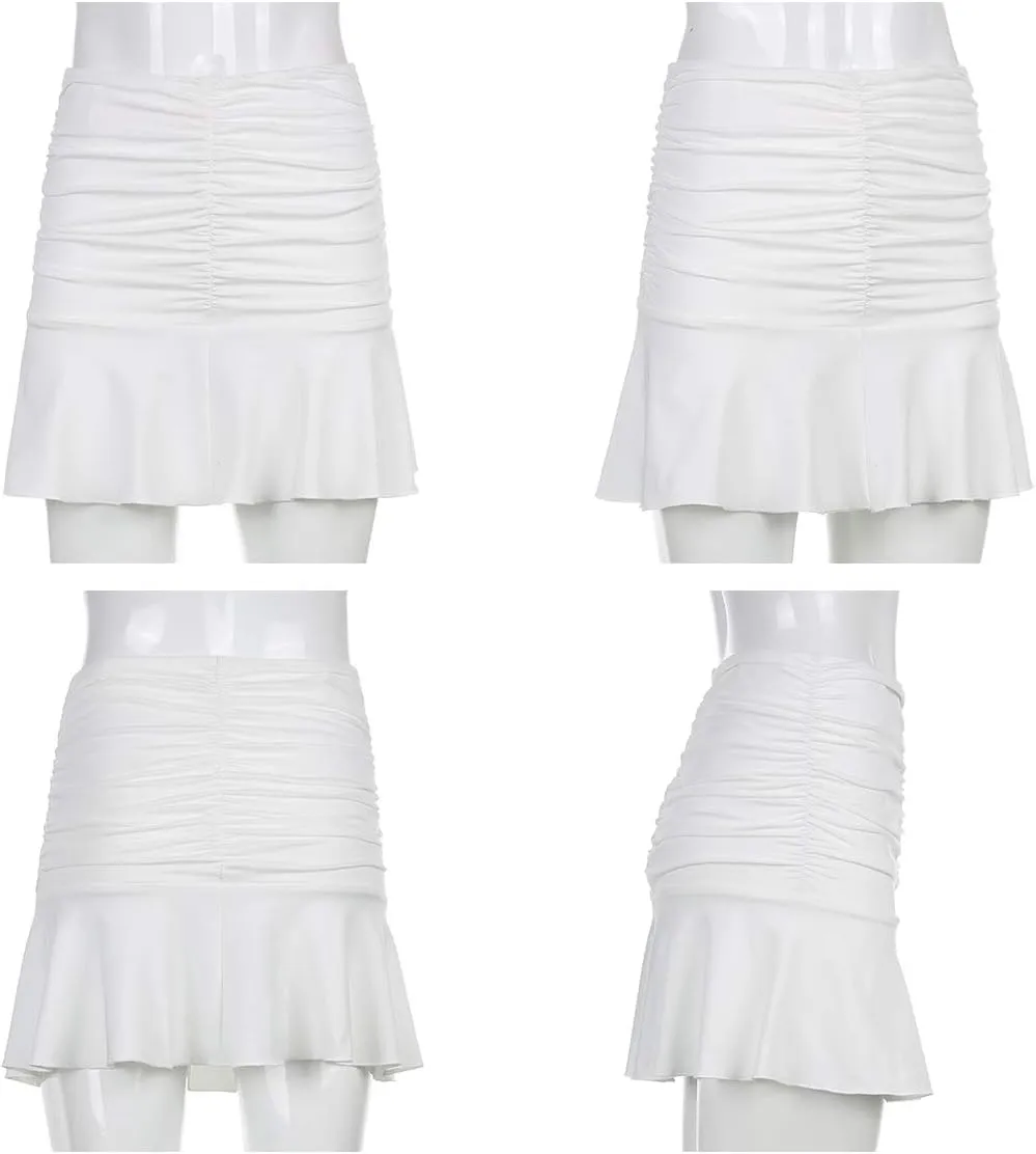 SAFRISIOR Women Ruched Ruffle Short Skirt High Waisted Stretch Pleated Tennis E-Girls 90s A-Line Mini Skirt