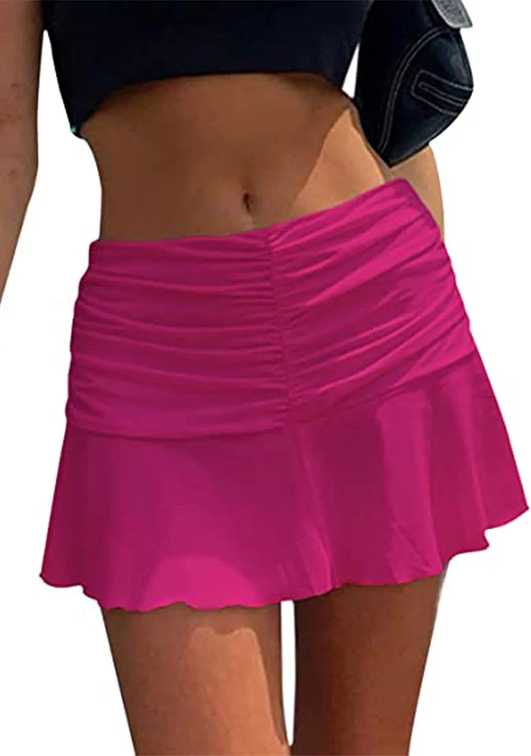 SAFRISIOR Women Ruched Ruffle Short Skirt High Waisted Stretch Pleated Tennis E-Girls 90s A-Line Mini Skirt