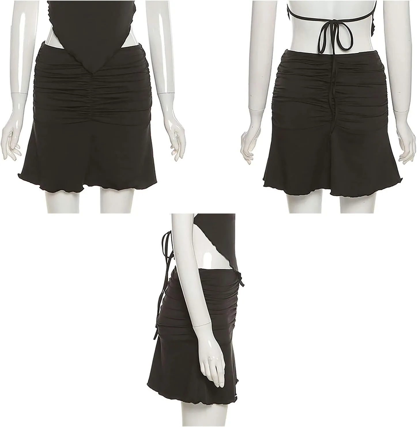 SAFRISIOR Women Ruched Ruffle Short Skirt High Waisted Stretch Pleated Tennis E-Girls 90s A-Line Mini Skirt