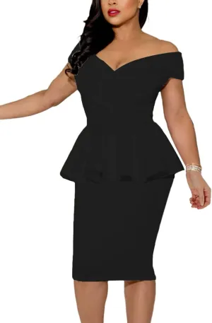 SEBOWEL Women Ruffle Peplum Bodycon Midi Dress Pencil Business Office Work Dress Elegant Wrap V Neck Club Evening Party Dress