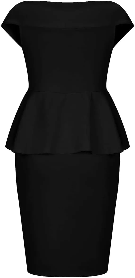SEBOWEL Women Ruffle Peplum Bodycon Midi Dress Pencil Business Office Work Dress Elegant Wrap V Neck Club Evening Party Dress