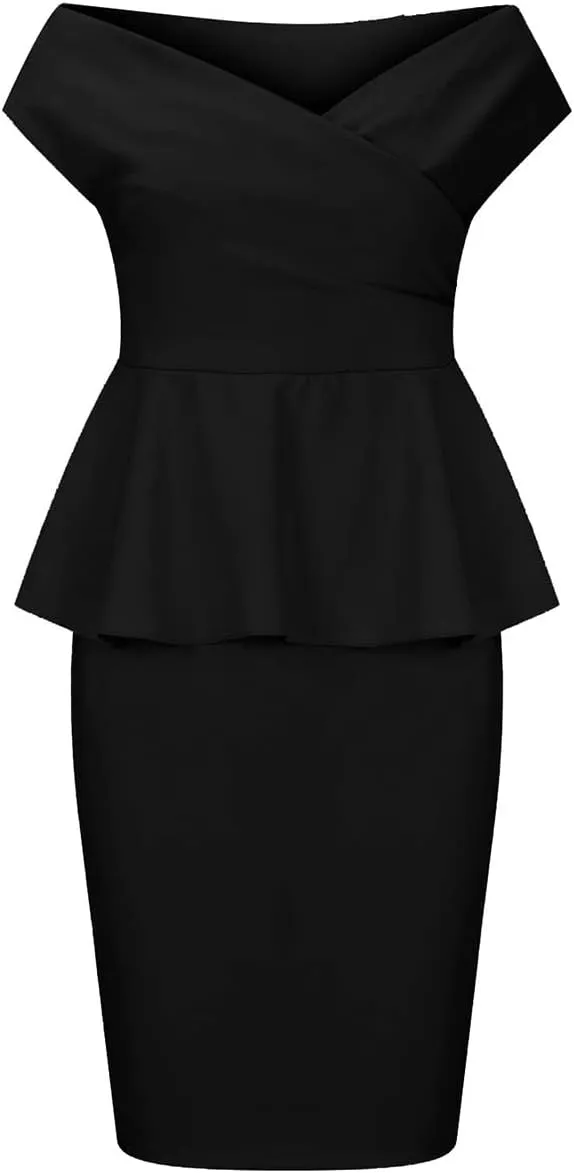 SEBOWEL Women Ruffle Peplum Bodycon Midi Dress Pencil Business Office Work Dress Elegant Wrap V Neck Club Evening Party Dress