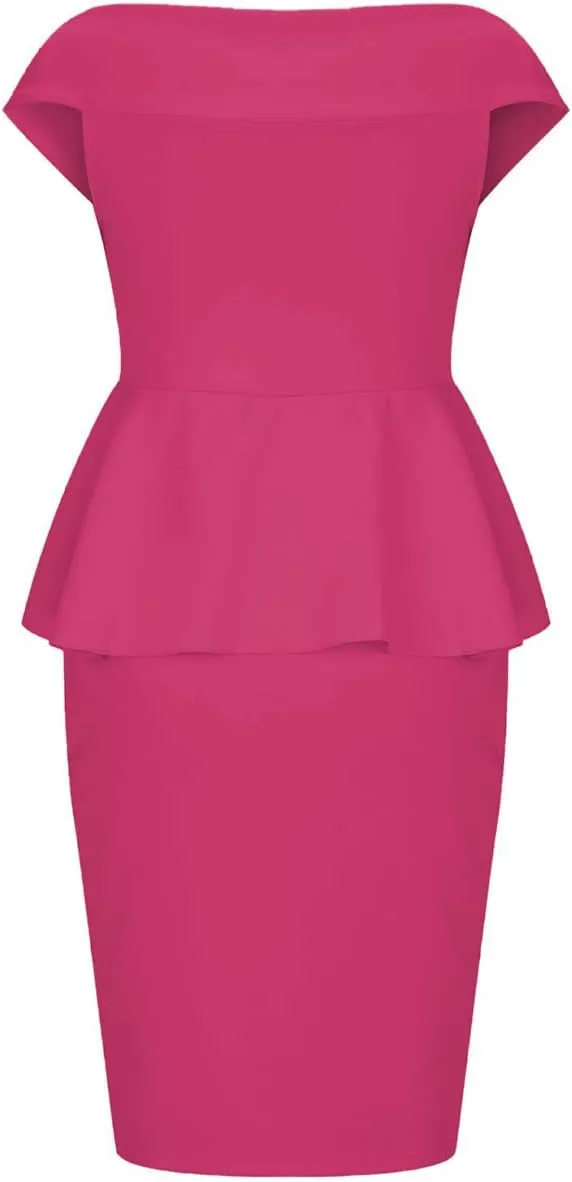 SEBOWEL Women Ruffle Peplum Bodycon Midi Dress Pencil Business Office Work Dress Elegant Wrap V Neck Club Evening Party Dress