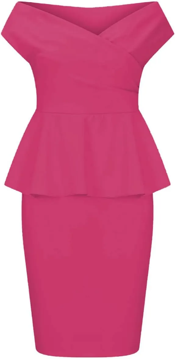 SEBOWEL Women Ruffle Peplum Bodycon Midi Dress Pencil Business Office Work Dress Elegant Wrap V Neck Club Evening Party Dress