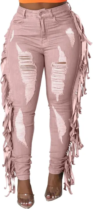 SeNight Women's High Waisted Ripped Jeans Cut Out Destroyed Distressed Denim Pants