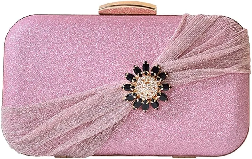 Sequin Clutch Bag Pleated Evening Bag for Women Bridal Wedding Purse Rhinestone Handbag Crystal Shoulder Bag