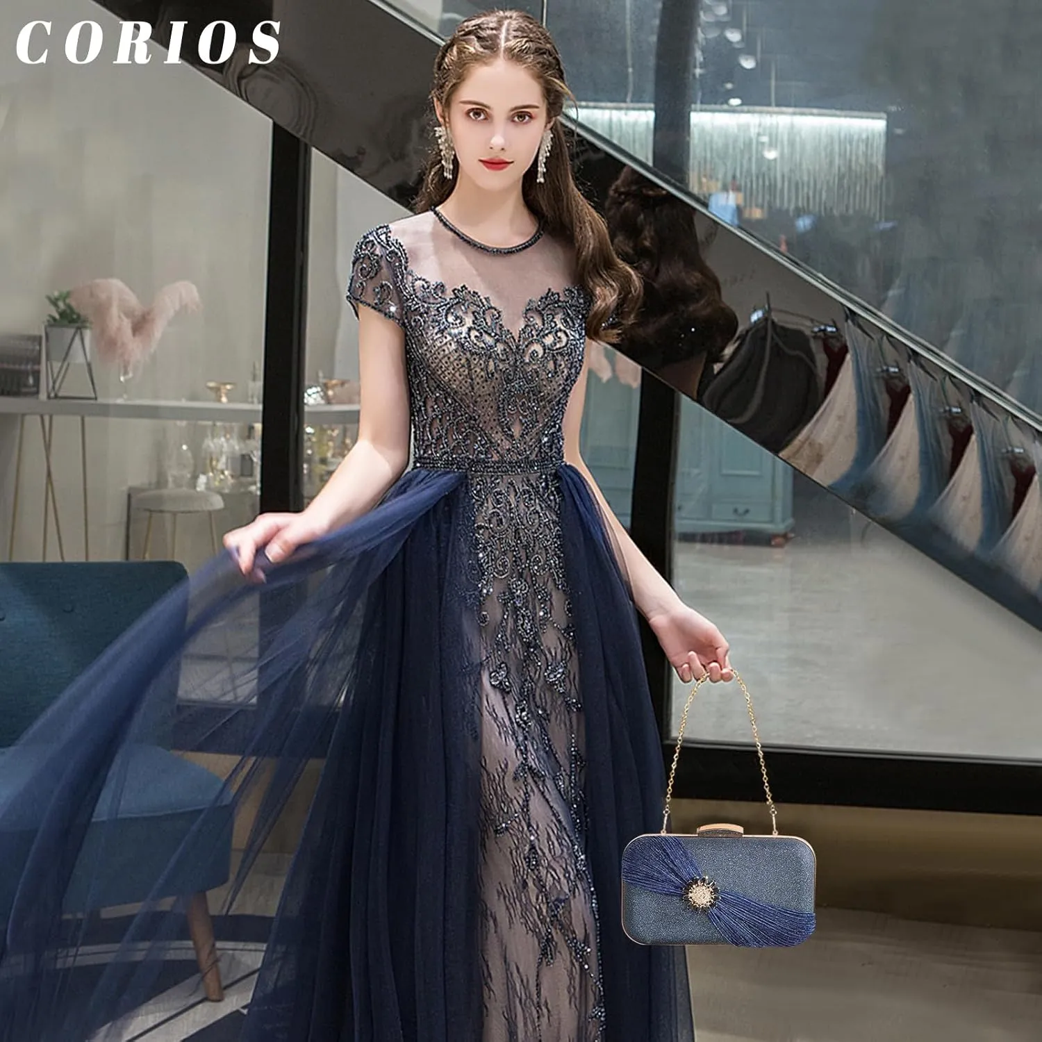 Sequin Clutch Bag Pleated Evening Bag for Women Bridal Wedding Purse Rhinestone Handbag Crystal Shoulder Bag