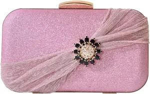 Sequin Clutch Bag Pleated Evening Bag for Women Bridal Wedding Purse Rhinestone Handbag Crystal Shoulder Bag