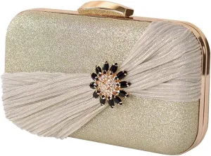 Sequin Clutch Bag Pleated Evening Bag for Women Bridal Wedding Purse Rhinestone Handbag Crystal Shoulder Bag