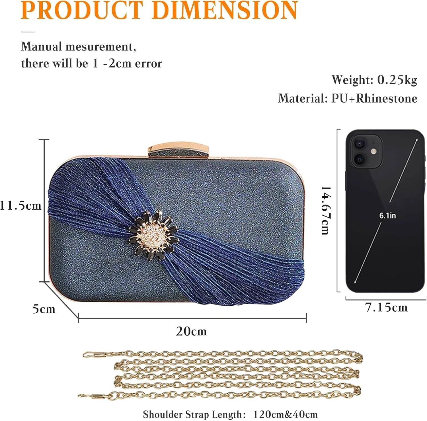 Sequin Clutch Bag Pleated Evening Bag for Women Bridal Wedding Purse Rhinestone Handbag Crystal Shoulder Bag