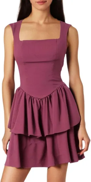 Sexy Bodycon Mini Dress with Square Neckline Double Layer Ruffle Hem Sleeveless Fit for Party Wear Summer Juniors