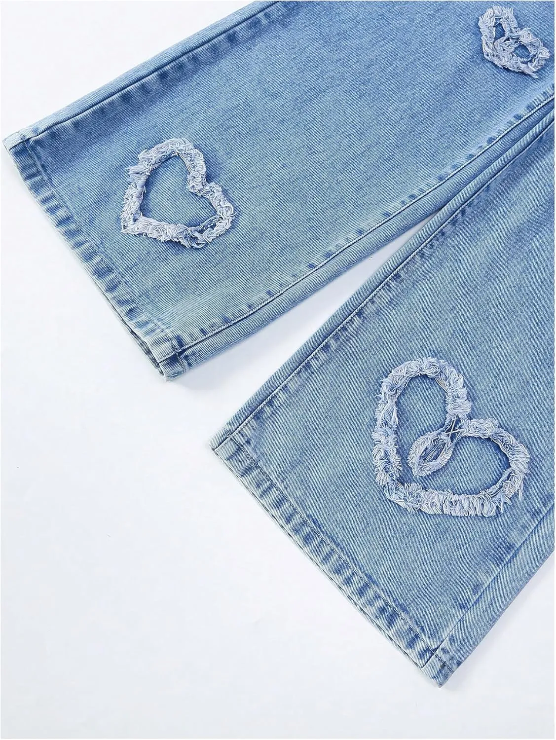 SHENHE Girl's Y2K Heart Applique Elastic High Waist Jeans Wide Leg Loose Denim Pants
