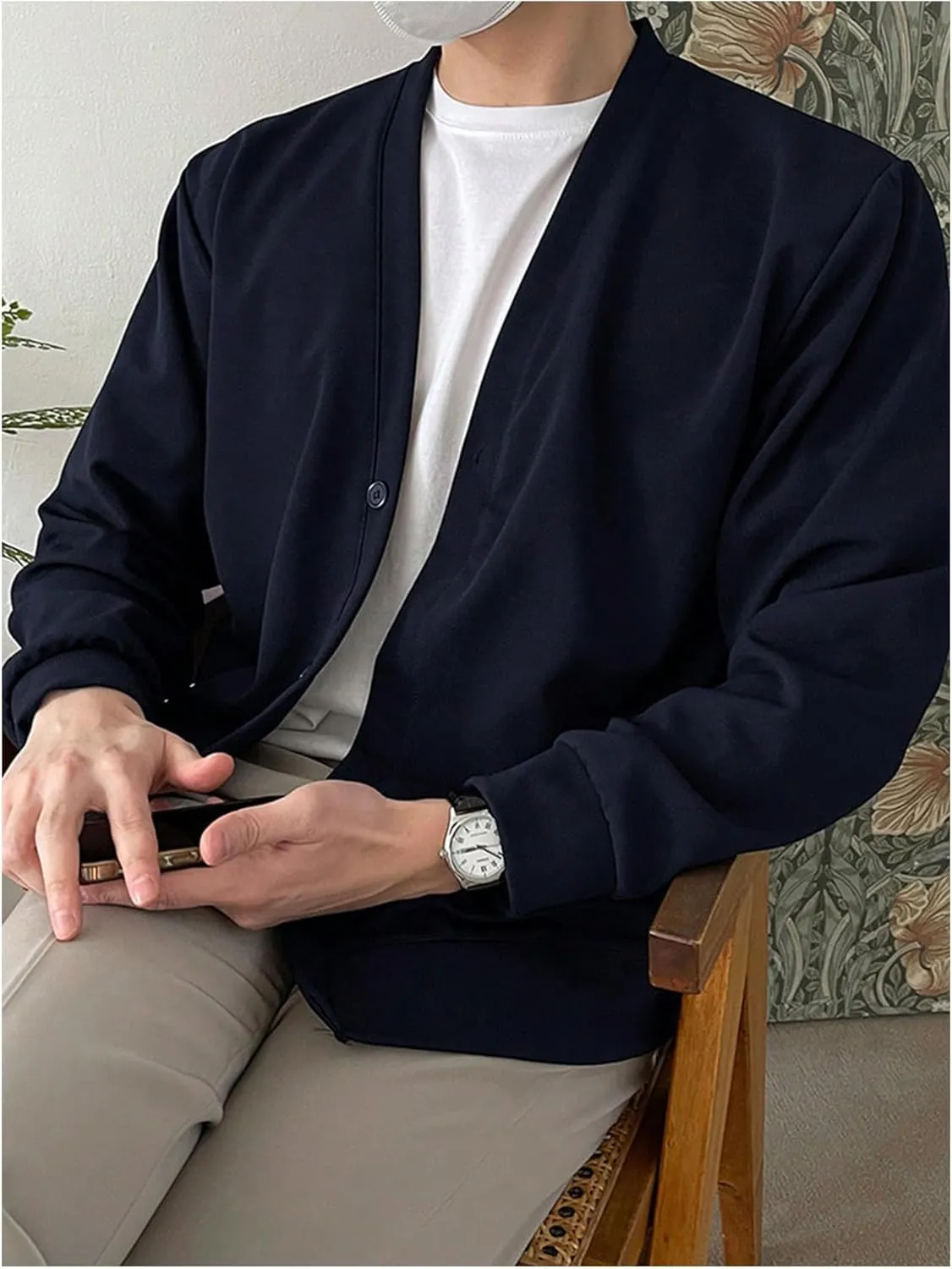 SHENHE Men's Button Down V Neck Cardigan Jacket Lightweight Street Casual Jacket Coat