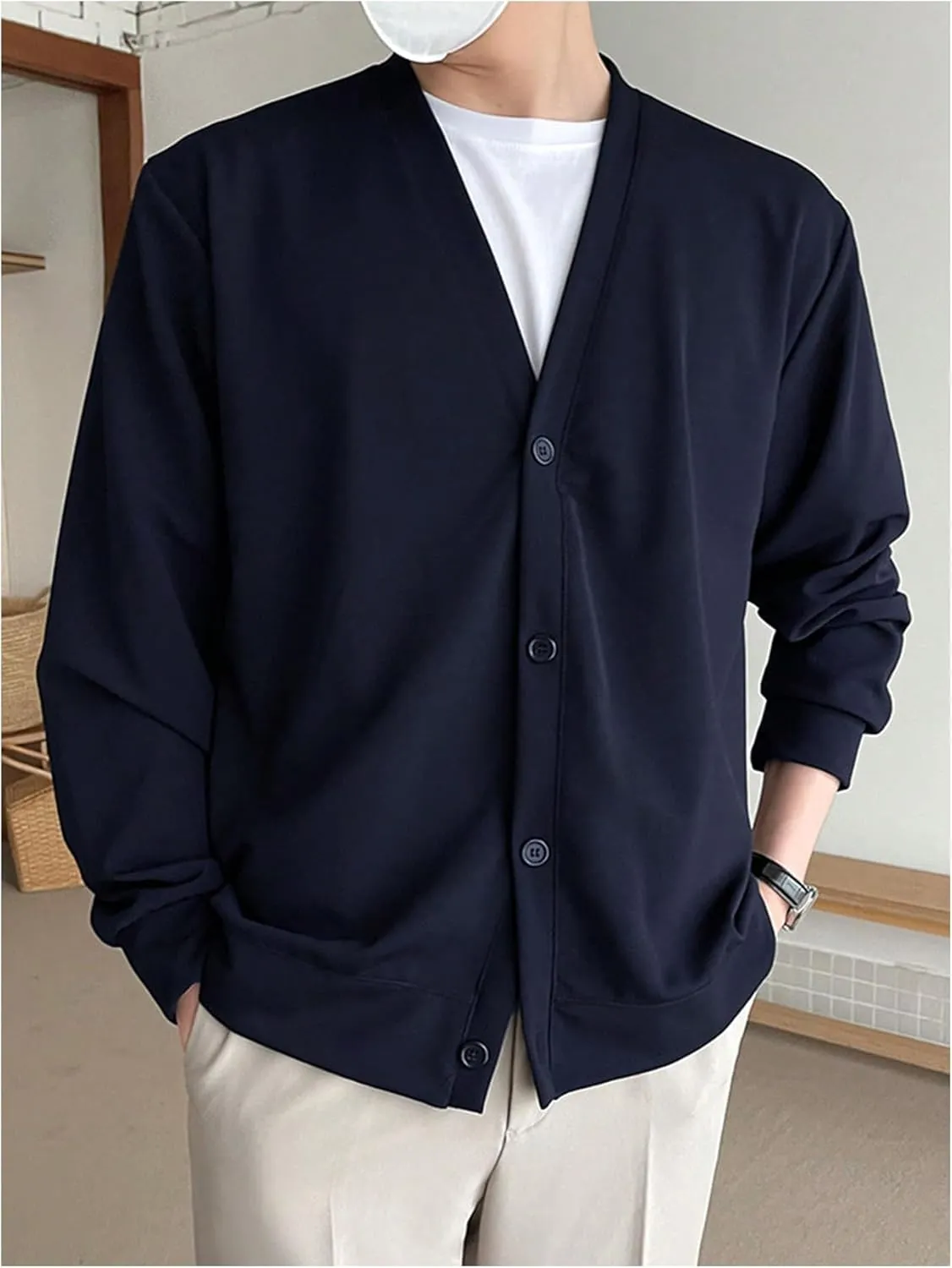 SHENHE Men's Button Down V Neck Cardigan Jacket Lightweight Street Casual Jacket Coat