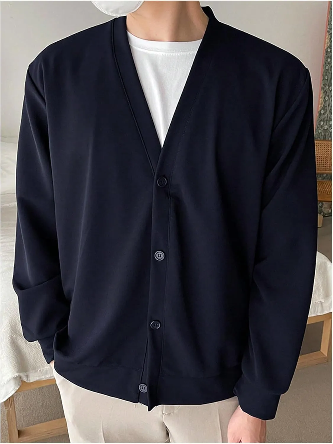 SHENHE Men's Button Down V Neck Cardigan Jacket Lightweight Street Casual Jacket Coat