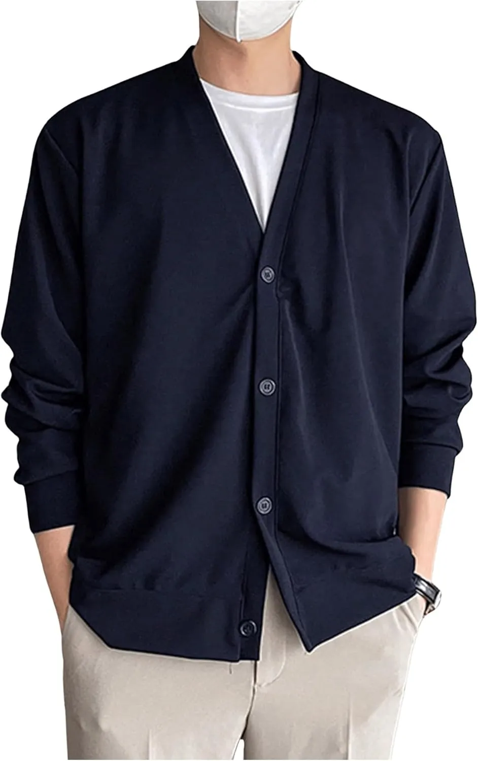 SHENHE Men's Button Down V Neck Cardigan Jacket Lightweight Street Casual Jacket Coat