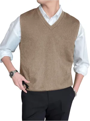 SHENHE Men's V Neck Knitted Sleeveless Sweater Loose Fit Pullover Causal Vest Streetwear