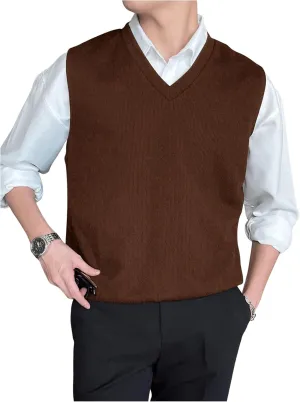 SHENHE Men's V Neck Knitted Sleeveless Sweater Loose Fit Pullover Causal Vest Streetwear