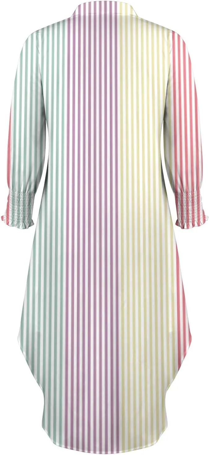 Shirt Dresses for Women,2024 Summer Casual Button V Neck Maxi Dress,Long Sleeve Print Irregular Slit Hem Beach Dress
