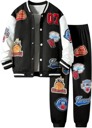 SOLY HUX Boy's 2 Piece Sweatsuits Outfits Letter Graphic Long Sleeve Varsity Jacket and Sweatpants Set