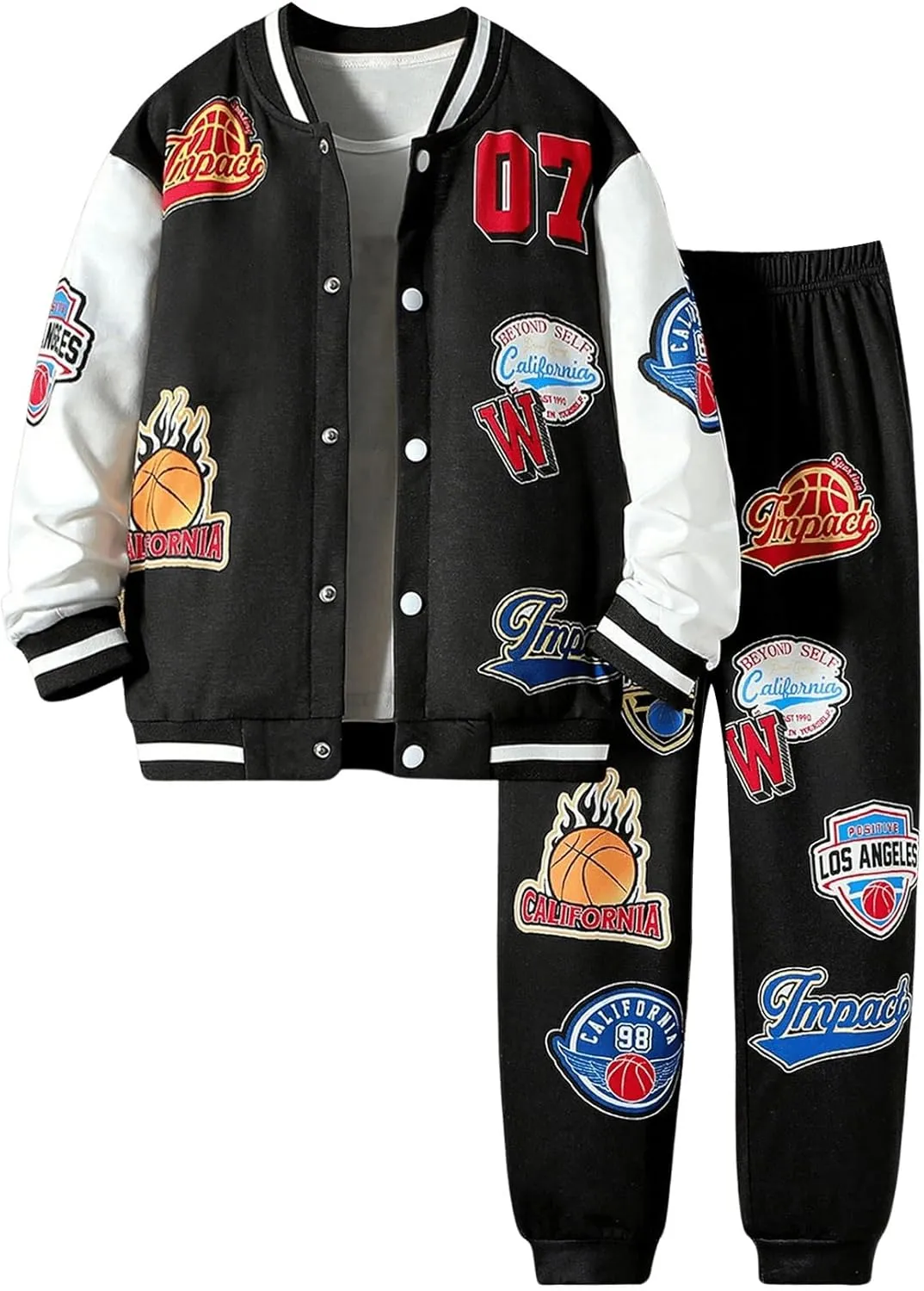 SOLY HUX Boy's 2 Piece Sweatsuits Outfits Letter Graphic Long Sleeve Varsity Jacket and Sweatpants Set