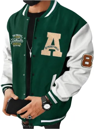 SOLY HUX Men's Color Block Letter Print Baseball Jacket Long Sleeve Casual Varsity Jacket