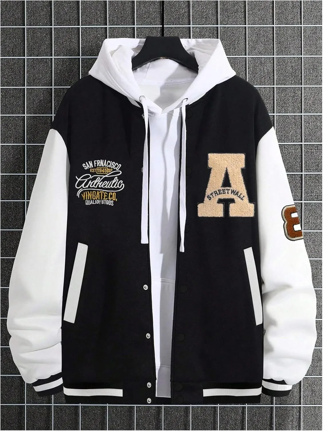 SOLY HUX Men's Color Block Letter Print Baseball Jacket Long Sleeve Casual Varsity Jacket