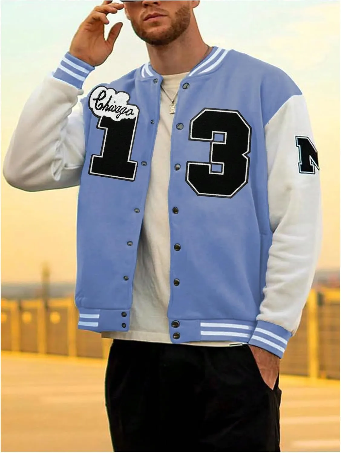 SOLY HUX Men's Color Block Letter Print Varsity Jacket Long Sleeve Baseball Jacket Bomber Coat