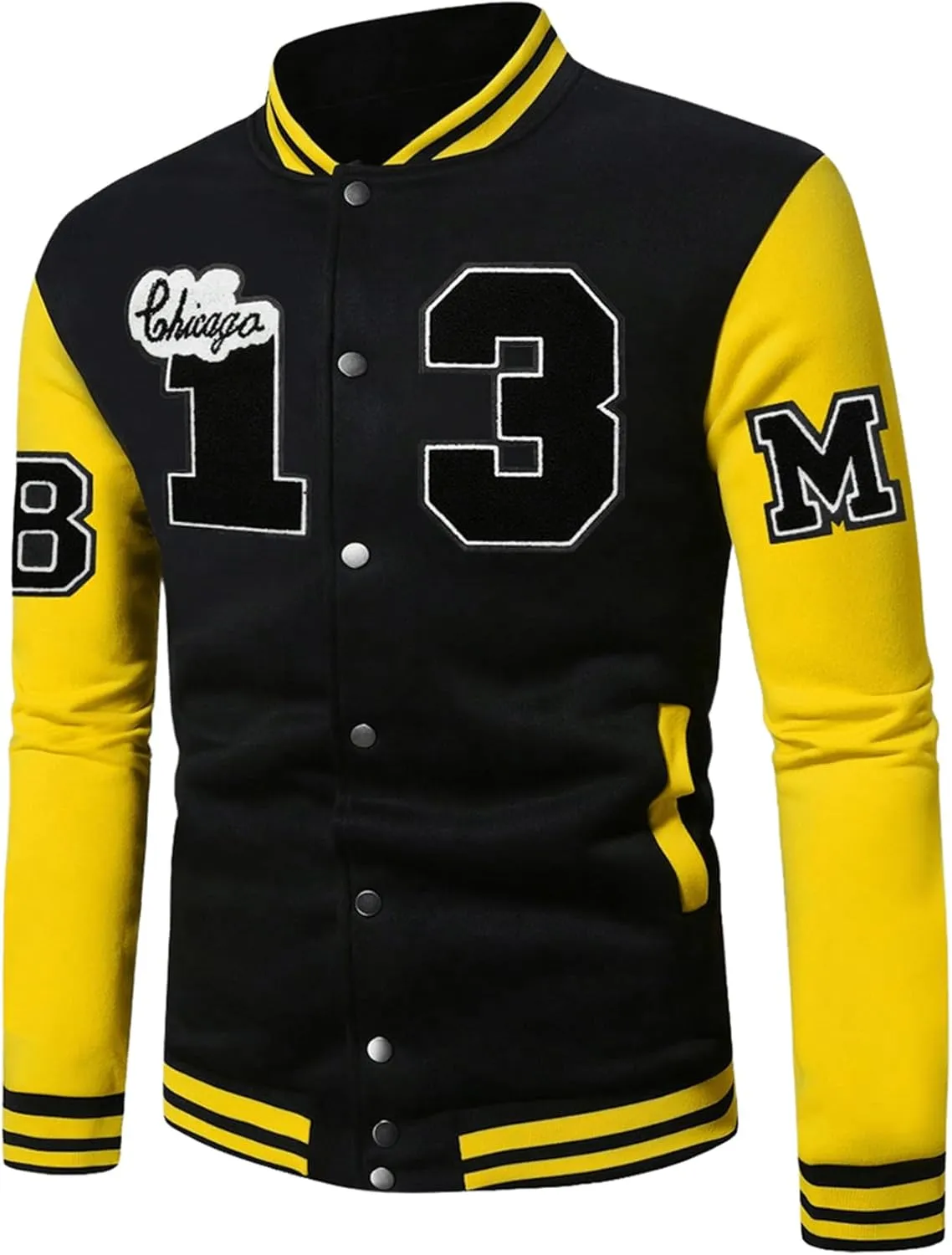 SOLY HUX Men's Color Block Letter Print Varsity Jacket Long Sleeve Baseball Jacket Bomber Coat