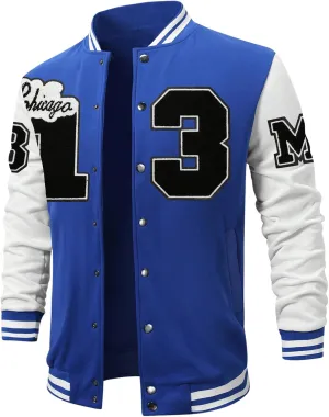 SOLY HUX Men's Color Block Letter Print Varsity Jacket Long Sleeve Baseball Jacket Bomber Coat