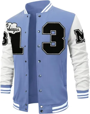 SOLY HUX Men's Color Block Letter Print Varsity Jacket Long Sleeve Baseball Jacket Bomber Coat