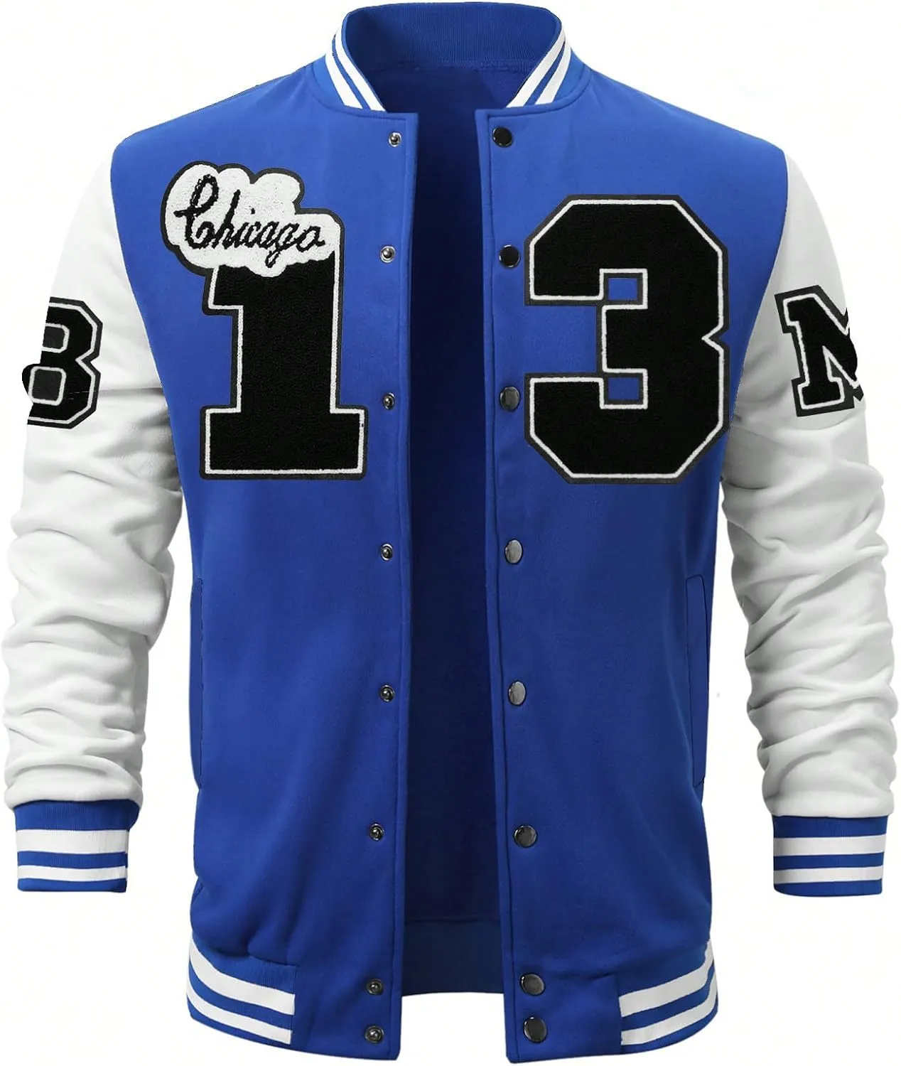 SOLY HUX Men's Color Block Letter Print Varsity Jacket Long Sleeve Baseball Jacket Bomber Coat