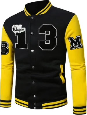 SOLY HUX Men's Color Block Letter Print Varsity Jacket Long Sleeve Baseball Jacket Bomber Coat
