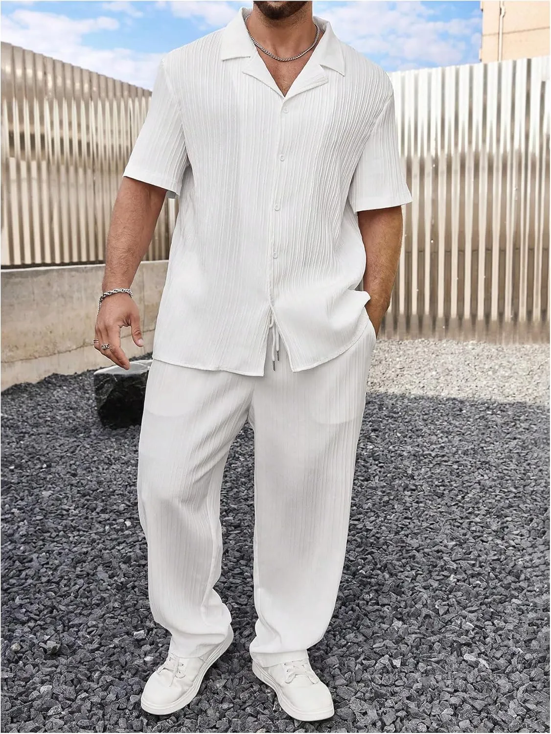 SOLY HUX Men's Plus Size 2 Piece Outfits Summer Short Sleeve Button Down Shirt and Pants Set