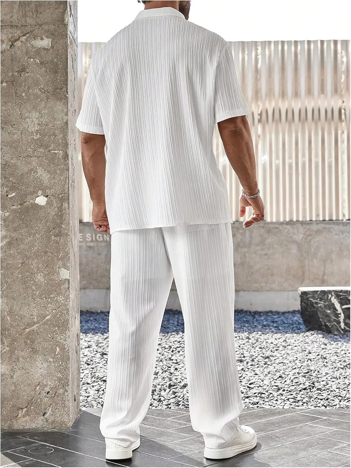 SOLY HUX Men's Plus Size 2 Piece Outfits Summer Short Sleeve Button Down Shirt and Pants Set