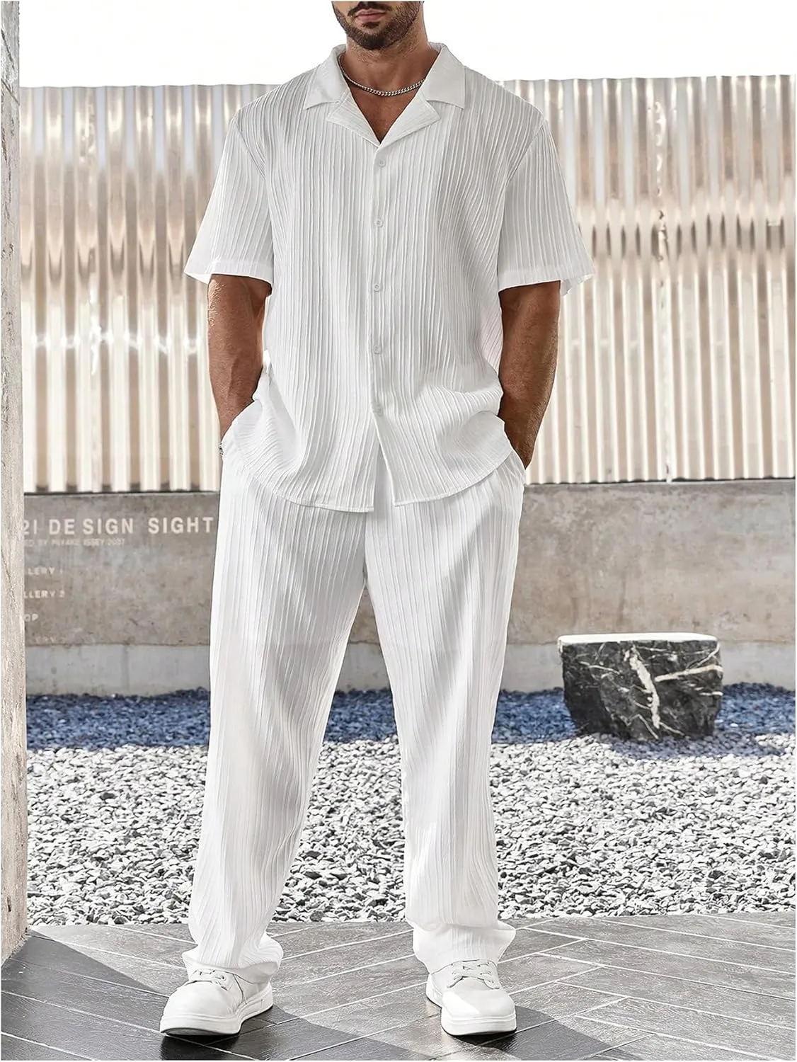 SOLY HUX Men's Plus Size 2 Piece Outfits Summer Short Sleeve Button Down Shirt and Pants Set
