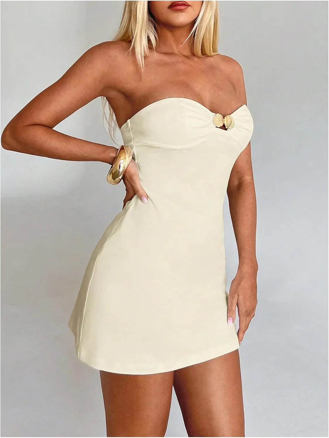 SOLY HUX Women's Bodycon Dress Mini Tube Dress Strapless Sleeveless Party Dresses