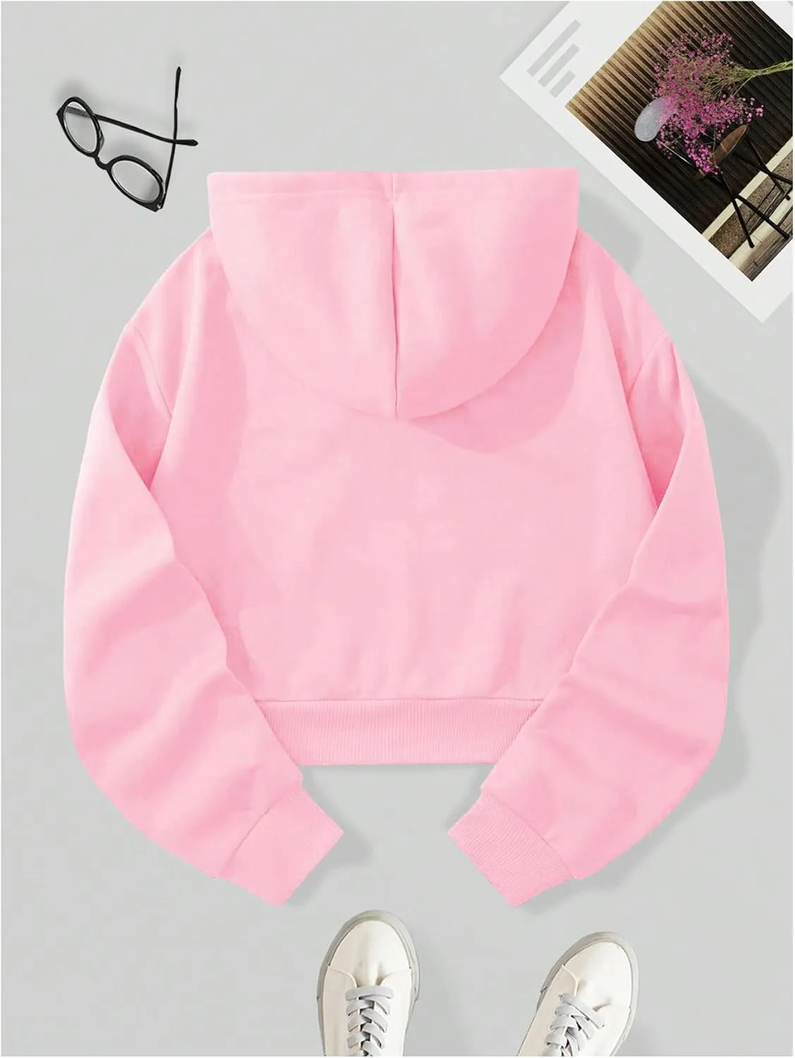 SOLY HUX Women's Cropped Hoodie Drawstring Long Sleeve Drop Shoulder Casual Sweatshirt