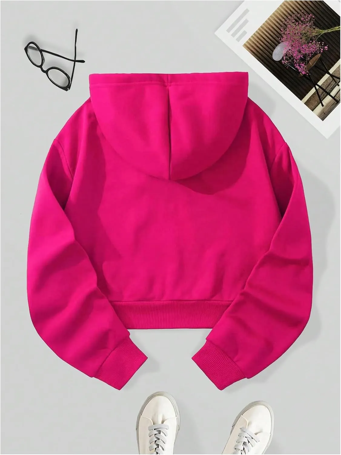 SOLY HUX Women's Cropped Hoodie Drawstring Long Sleeve Drop Shoulder Casual Sweatshirt