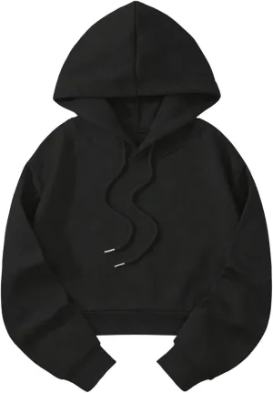 SOLY HUX Women's Cropped Hoodie Drawstring Long Sleeve Drop Shoulder Casual Sweatshirt