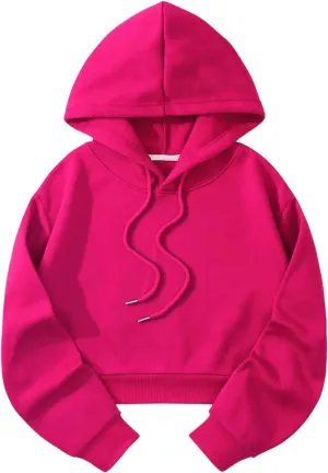 SOLY HUX Women's Cropped Hoodie Drawstring Long Sleeve Drop Shoulder Casual Sweatshirt