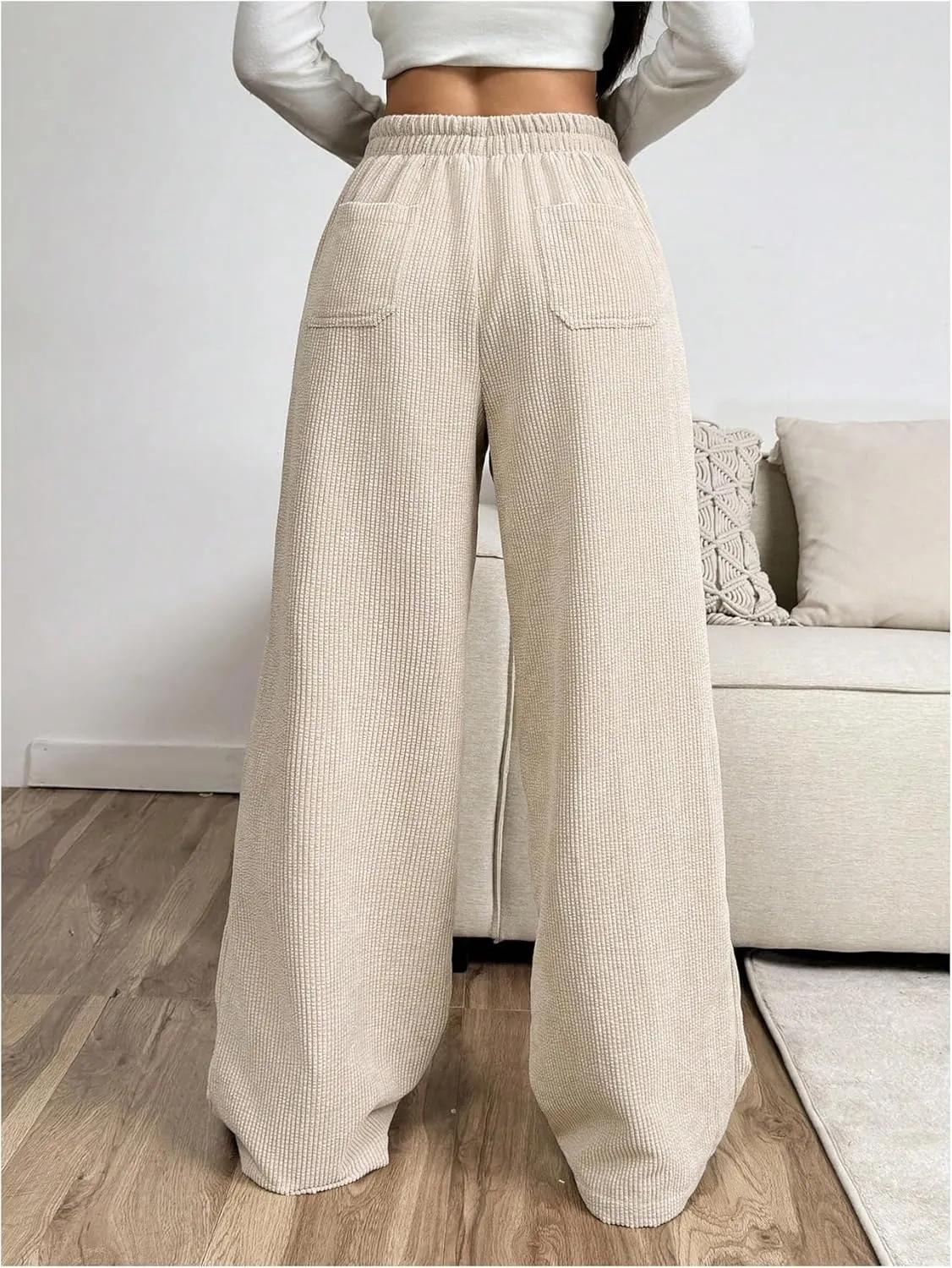 SOLY HUX Women's Drawstring Wide Leg Pants Corduroy Baggy Sweatpants with Pockets