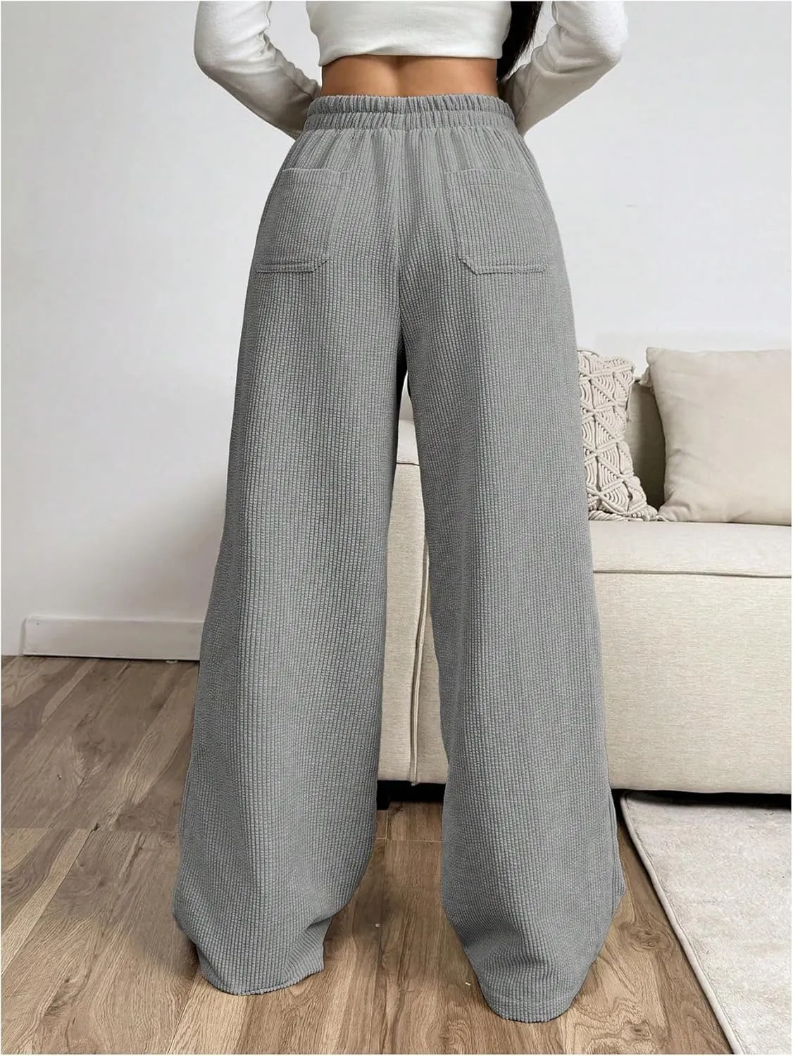 SOLY HUX Women's Drawstring Wide Leg Pants Corduroy Baggy Sweatpants with Pockets