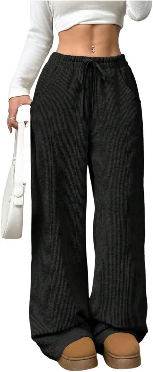 SOLY HUX Women's Drawstring Wide Leg Pants Corduroy Baggy Sweatpants with Pockets