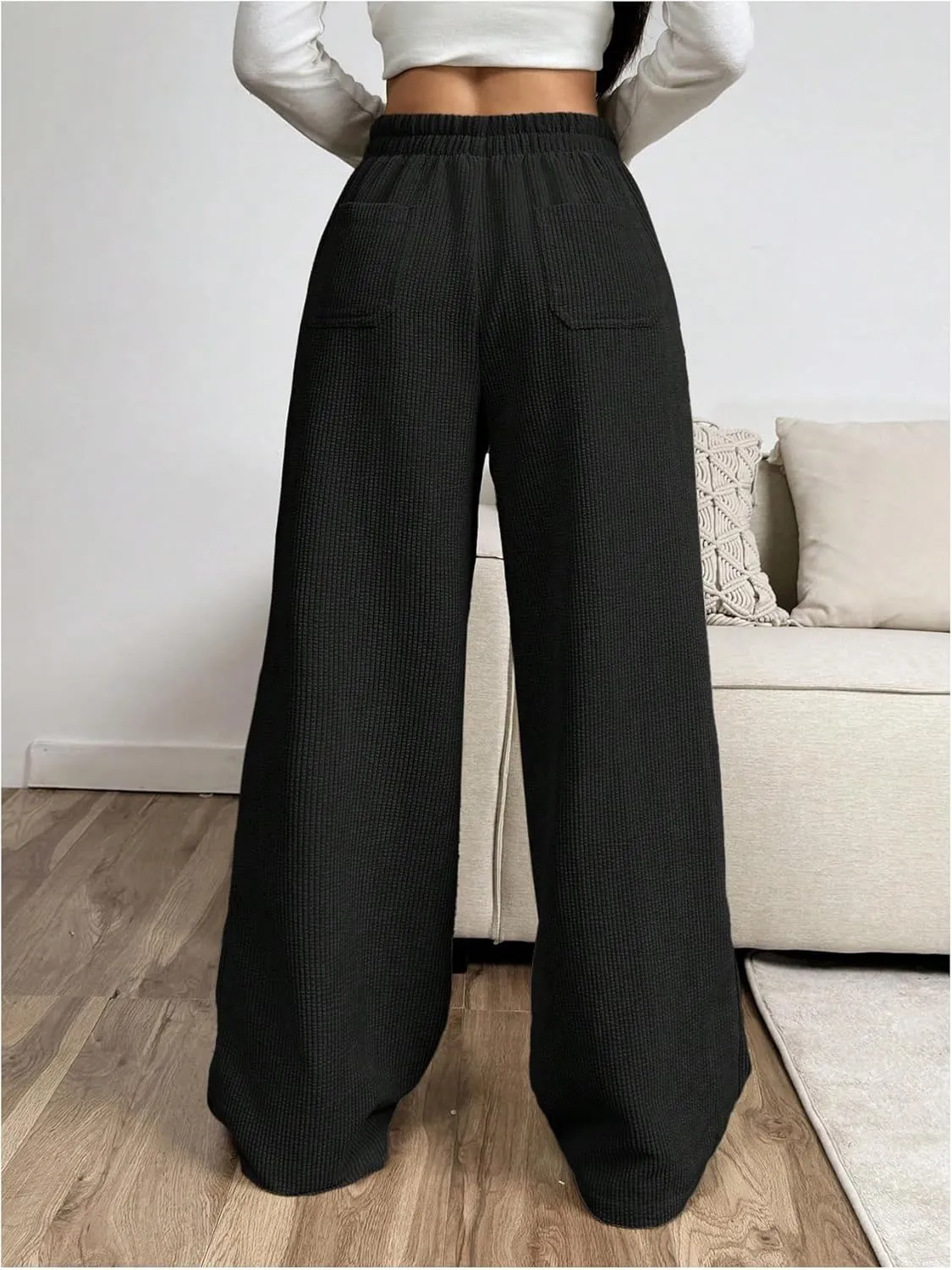 SOLY HUX Women's Drawstring Wide Leg Pants Corduroy Baggy Sweatpants with Pockets
