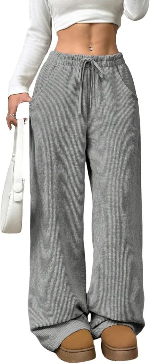 SOLY HUX Women's Drawstring Wide Leg Pants Corduroy Baggy Sweatpants with Pockets